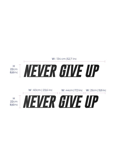 Never Give Up Metal Duvar Yazısı - Siyah