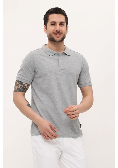 Uniprom Polo Yaka Tişört %100 Pamuk Gri Melanj Erkek Gri Melanj