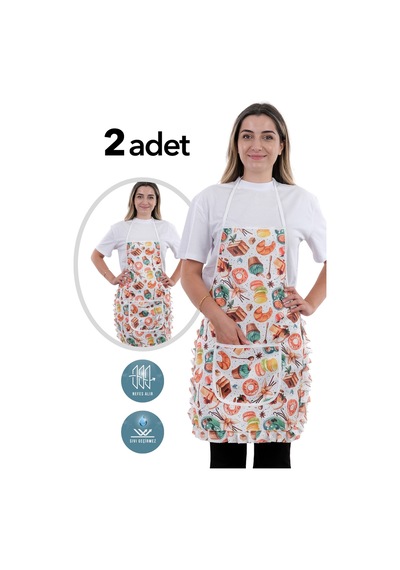 Jarse Frilly İkili Paket Sıvı Geçirmez Su Geçirmez Mutfak Önlüğü Cakes