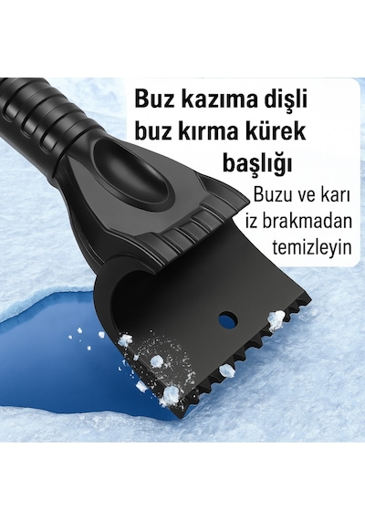 Polham Teleskopik Kar Süpürgesi Ve Buz Kazıyıcı Yüzey Çizmez Fırça Araç Camı & Kaput Temizleme Aparatı Siyah