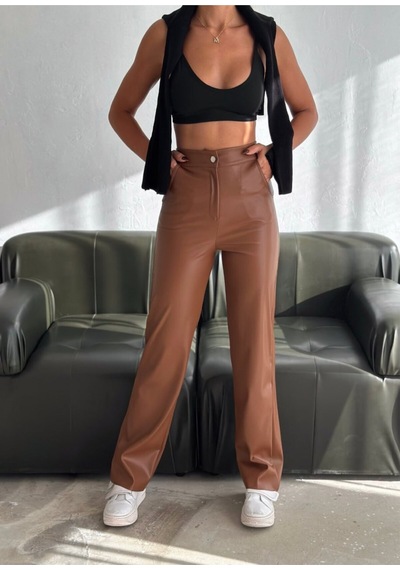 Gugus Kadın Suni Deri Palazzo Bol Paça İçi Polarlı Termal Kışlık Wide Lege Trend Pantolon Taba Gugus Kadın Suni Deri Palazzo Bol Paça İçi Polarlı Termal Kışlık Wide Lege Trend Pantolon Taba