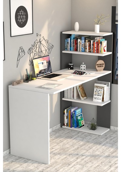 Çınar Kitaplıklı Çalışma Masası Antrasit Çok Renkli