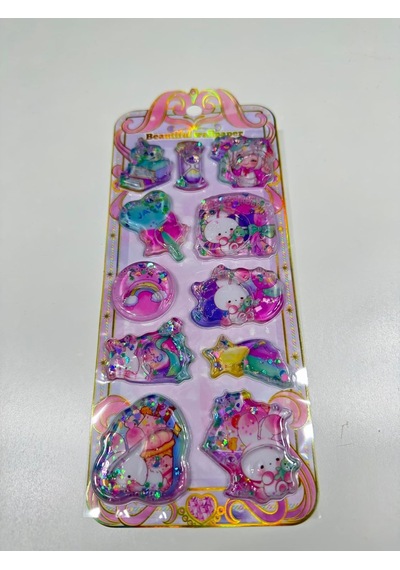 Sevimli Karakterler Temalı 3d Sulu Simli Boncuklu Kabartmalı Sticker Etiket Seti 1