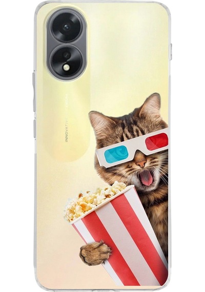 Oppo A38 İle Uyumlu Kedi 1 Baskılı Kamera Korumalı Şeffaf Kılıf Şeffaf