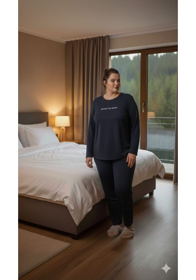 Mihra Kadife Pijama Takımı Lacivert