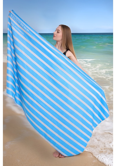Çizgili Dijital Baskılı 100x180 Cm Plaj Havlusu Plaj Çantası+bon MAvi