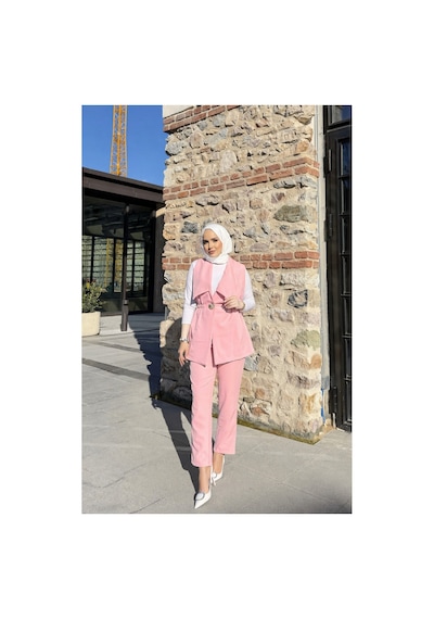 Riella Butik Sera Yelekli Takım Pembe