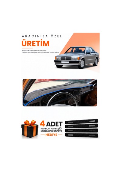 Mercedes W201 E-class 190-190e 1982-1993 Uyumlu Torpido Koruma Örtüsü Oto Kılıfı - Siyah Mavi