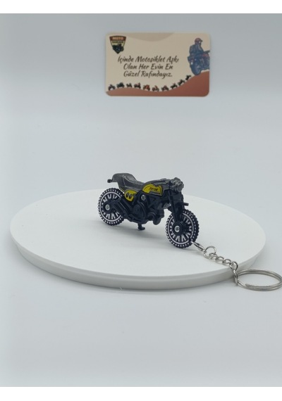 Scrambler Motosiklet Metal Anahtarlık Füme Sarı - Diecast Cafe Racer Motor Figürü