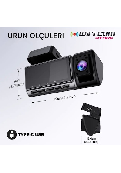 3 Kameralı 2k Ultra Hd Wi-fi Araç Kamera Seti