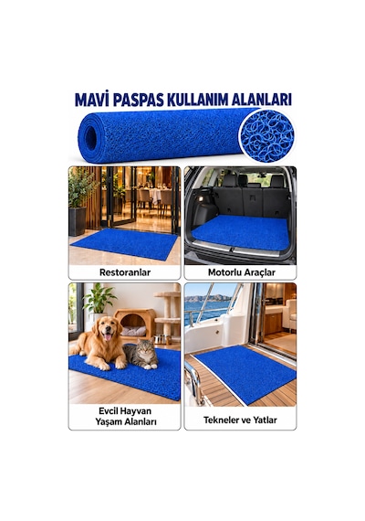 Hortumtech Kıvırcık Paspas Kir Tutucu Pvc Kapı Önü İç Dış Mekan Eko 12 Mm - Mavi 100 X 900 Cm