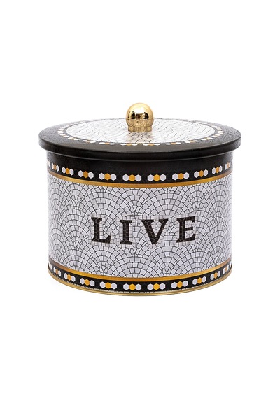 Mosaic Live Desenli Topuz Kulplu Yuvarlak Metal Saklama Kabı 17.5 x 13 CM 2.9 L Çok Renkli