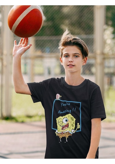 Sevbano Süngerbob You Are Amazing Yazılı Unisex Çizgi Film Çocuk Tişört Siyah