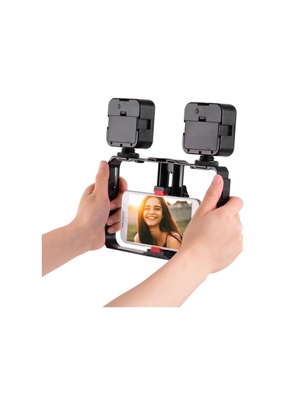 Tüm Cep Telefonları İle Uyumlu U Rig Cage Kafes Stabilizer , Mini Tripod Ve 2 Adet 64 Led Light
