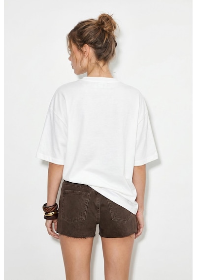 Shade Kadın Bisiklet Yaka Kalp Baskılı Oversize Pamuklu T-shirt Öt100012 60286271 - Beyaz