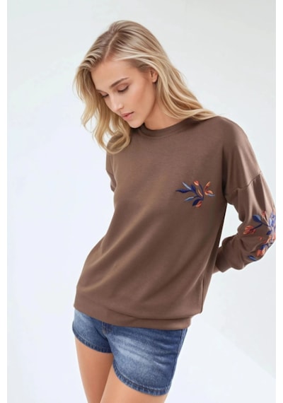 Hiccup Bersan Kadın Bisiklet Yaka Sweatshirt Kahverengi