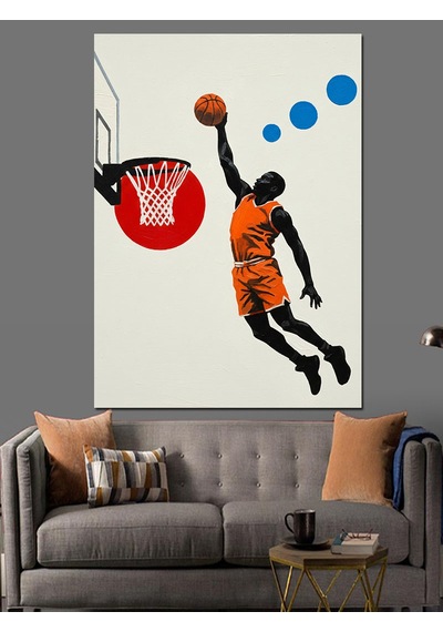 Ahşap Tablo Basketbolcu Smaç Basan Silüet