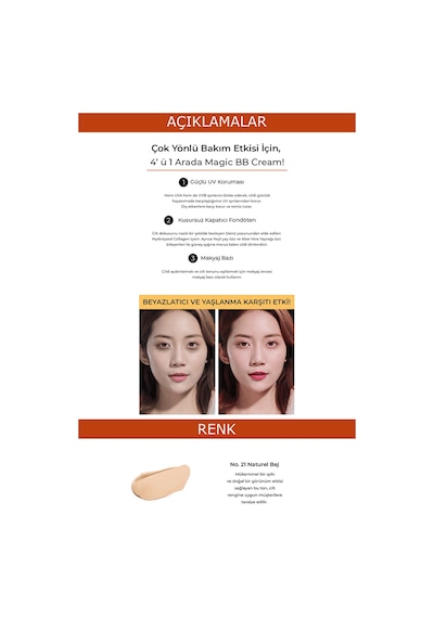 Deoproce Deniz Kolajeni İçeren Yoğun Kapatıcı BB Krem Spf50+ Pa+++ No:21 Magic BB Cream 60 ML