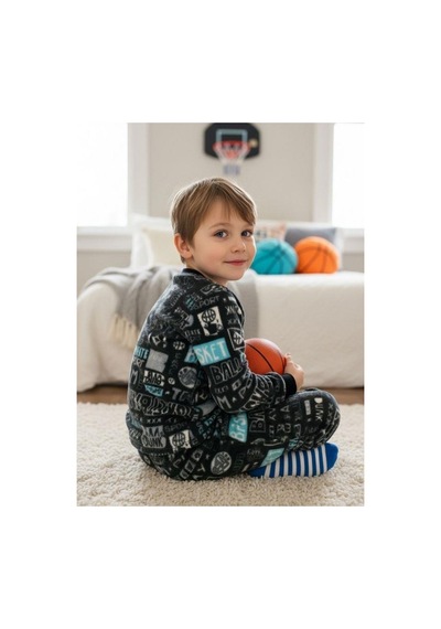 Zekids Erkek Çocuk Basketball Baskılı Polar Pijama Takımı-16815 Renklı