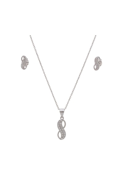 Sonsuzluk Model 925 Ayar Zirkon Taşlı Kadın 2'li Set Gümüş