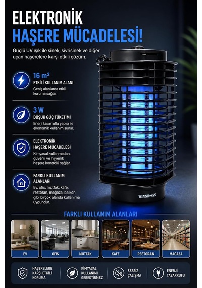 Elektronik Sinek Ve Sivrisinek Öldürücü, 3 W, 110-220 V, 50 Hz, 16 M² Etki Alanı, Düşük Güç Tüketimli Işıklı Haşere Cihazı, 10 X 25 Cm, Ev Ofis Yatak Odası İçin Wn-3021