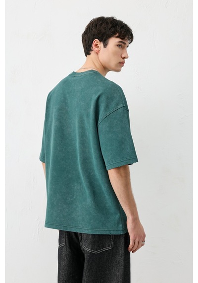Vamos Oversize Baskılı Tişört V70-143 Yeşil