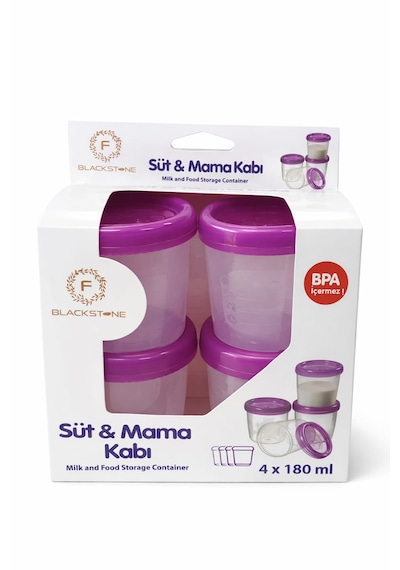 Vivart 4 Lü 180 Ml Anne Bebek Süt ve Mama Bebek Organik Besin Ölçekli Sızdırmaz Kapaklı Saklama Kabı Mor