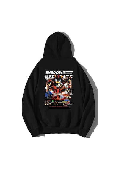 Brz Collection Unisex Oversize Red Sonic The Hedgehog Red Hoodie Siyah
