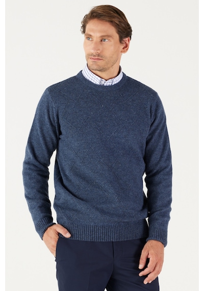 AC&Co / Altınyıldız Classics Erkek Havacı Mavi Standart Fit Normal Kesim Bisiklet Yaka Jakarlı Yünlü Triko 4A4923100205HVML Mavi AC&Co / Altınyıldız Classics Erkek Havacı Mavi Standart Fit Normal Kesim Bisiklet Yaka Jakarlı Yünlü Triko 4A4923100205HVML Mavi