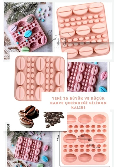 Yeni Büyük Ve Küçük Kahve Çekirdeği Silikon Buz Çikolata Şeker Jöle Kalıbı - 3d Silikon Kalıp Pembe