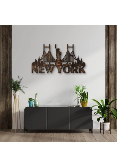 Paslı New York Silüeti - Metal Tablo - Dec0202 60 X 33 Cm Çok Renkli