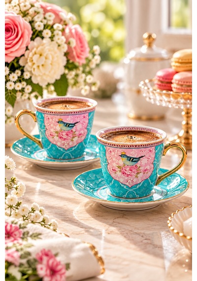 Royking Nice Qush Mavi 2 Kişilik Porselen Kahve Fincan Takımı - 100 Ml