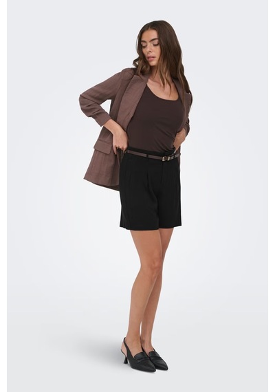 Only Onlsiesta Keten Karışımlı Regular Fit Kemer Detaylı Short Bayan Short 15367413 Siyah
