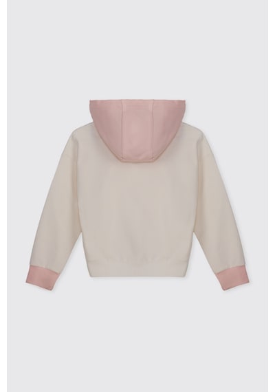 Panço Kız Çocuk Kapüşonlu Fermuarlı Baskılı Ekru Sweatshirt Krem 2621GK08007