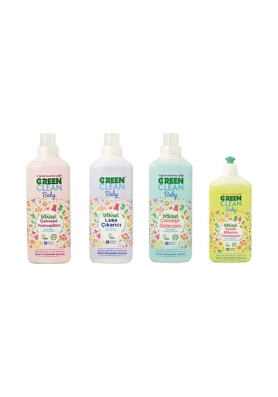 U Green Clean Baby Çamaşır Yumuşatıcı 1 Lt+Leke Çıkarıcı 1 Lt+Çamaşır Deterjanı 1 Lt+Biberon Temizl