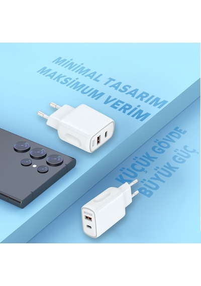 Woyax Hızlı Şarj Aleti 33w Type-c Kablo Beyaz Android / Apple Uyumlu iPhone / Tablet ' Beyaz