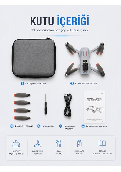 M4 4k Hd Drone Katlanabilir Wifi Fpv Kameralı Engel Algılamalı Profesyonel Drone