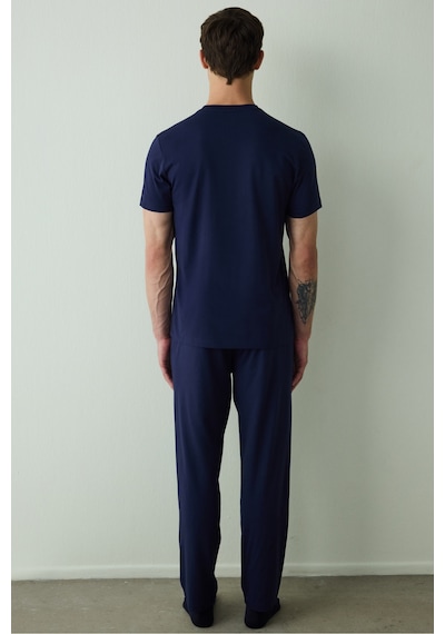 Penti Lacivert Never Erkek Slogan Baskılı Kısa Kollu Pamuklu Pijama Takımı Lacıvert