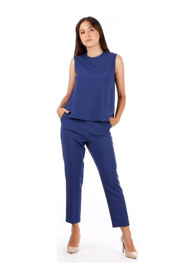 FAVORİ Kadın Kısa Kollu Bluz Pantolon İkili Takım Mavi
