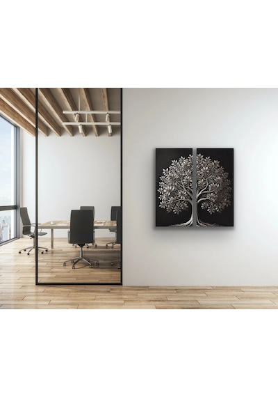 2li Eskitme Krom Ağaç Kanvas Tablo 60x120cm X2 Çok Renkli