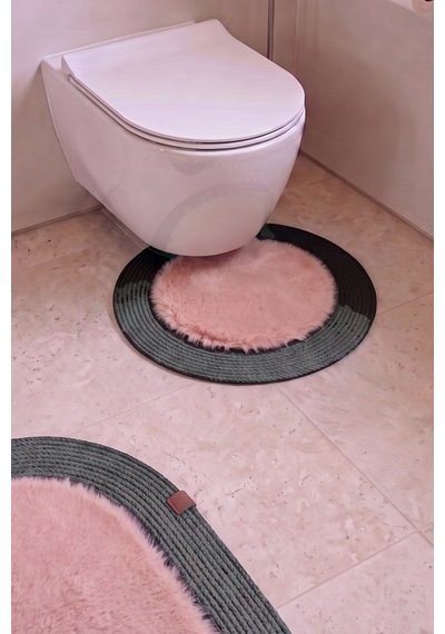 Banyo Paspası Takımı 60x100+60x60 Cm Düz Pembe & Antrasit Gri