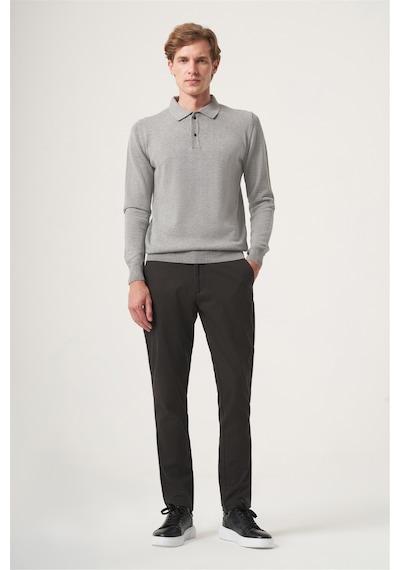 İmza Gri Polo Yaka Uzun Kol Örme Comfort Fit Pamuklu Kazak 1012265150