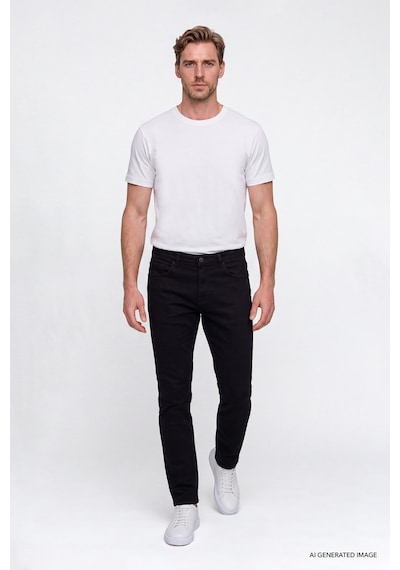 Ac&Co / Altınyıldız Classics Erkek Sıyah Pamuklu Comfort Fit Rahat Kesim 5 Cepli Esnek Rahat Jean Kot Denim Pantolon Siyah