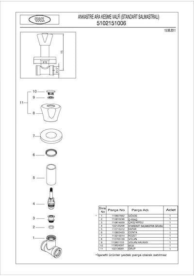 Ar & Yak 102151006 Standart Salmastralı Ankastre Arakesme Valfi Krom