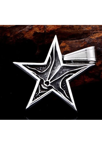 Paslanmaz Çelik Lucifer Pentagram Yıldız Kolye Gümüş
