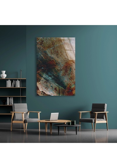 Kahve Yeşil Mermer Cam Tablo Yatay 80x125 Cm