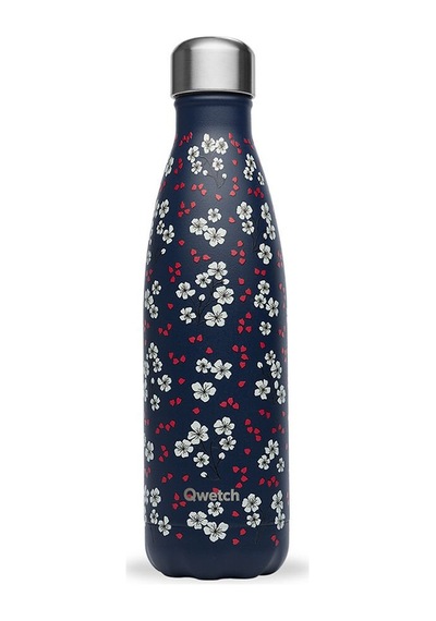 Qwetch QD3470 Çiçek Desenli Isı Yalıtımlı 500 ML Termos - Lacivert