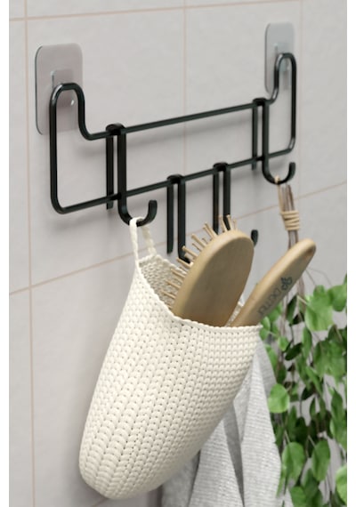 Zabata Yapışkanlı Banyo Askısı Siyah Metal Askılık Duvar Askı Organizer Banyo Düzenleyici Siyah