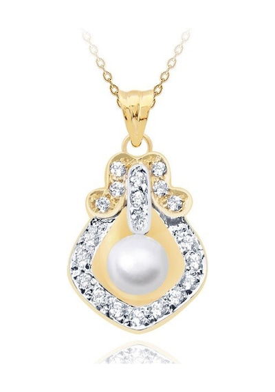 Diamond Line - Gülaylar - Sarı Altın 14 Ayar Incili Kolye Standart N11.23816