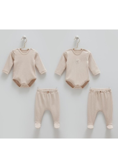 Caramell %100 Pamuk Hello Forest 4'lü Body Pantolon Set Crml.bpe1959 Bej